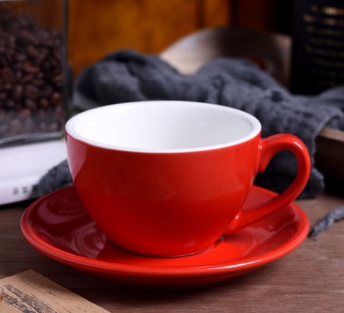 اكواب قهوة من السيراميك مع صحن 150 مل - أحمر