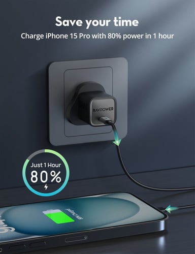 شاحن جداري راف باور بمنفذ تايب سي بقوة 20 واط - اس...