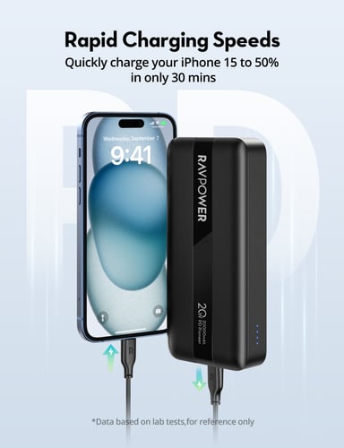 بطارية راف باور بسعة 20000 ملي امبير بقوة 20 واط ب...