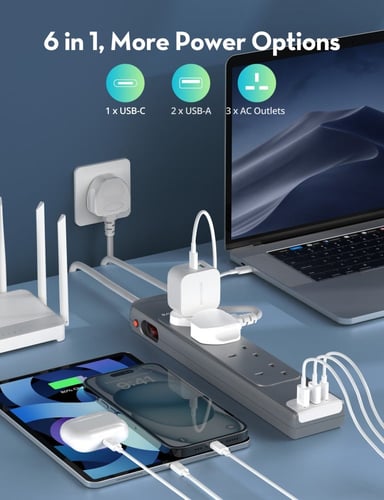 توصيلة راف باور 4 منافذ طاقة ومنفذين USB-A ومنفذ U...