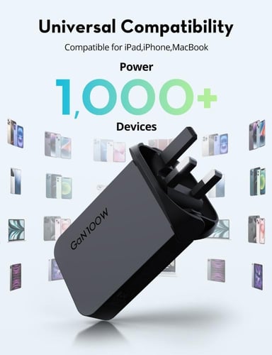 شاحن جداري راف باور نحيف بقوة 100 واط بمنفذين تايب...