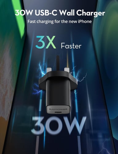 شاحن جداري راف باور بمنفذ تايب سي بقوة 30 واط - اس...