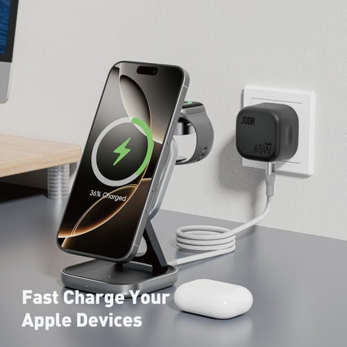 شاحن لاسلكي JODA كيوب بقوة 30 واط 3 في 1 - رمادي