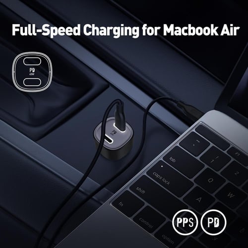 شاحن سيارة JODA بقوة 45 واط بمنفذين تايب سي - اسود