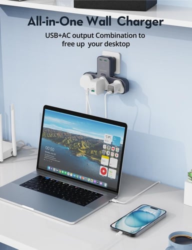 راف باور شاحن جداري بقوة 45 واط منفذين تايب سي وثل...