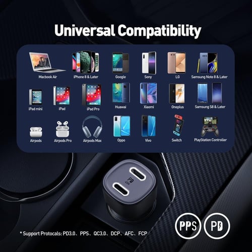 شاحن سيارة JODA بقوة 45 واط بمنفذين تايب سي - اسود