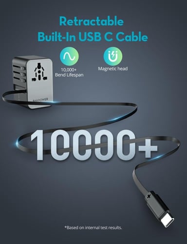 شاحن متعدد للسفر راف باور 5 في 1 ( سلك تايب سي مدم...