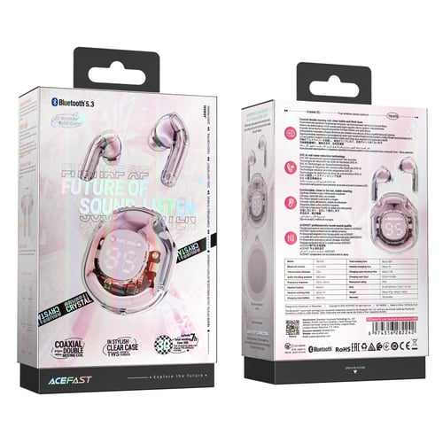 سماعة AceFast T8 كريستال بلوتوث - وردي