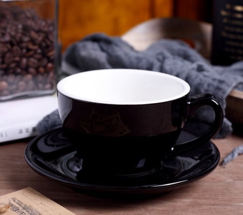 اكواب قهوة من السيراميك مع صحن 90 مل - أسود