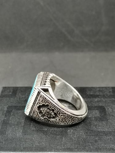 اخاتم الفضة بحجر فيروز نيشابوري ايراني قلمزني بصيا...