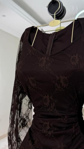 فستان بني من الدانتيل الفاخر بقصة حورية البحر