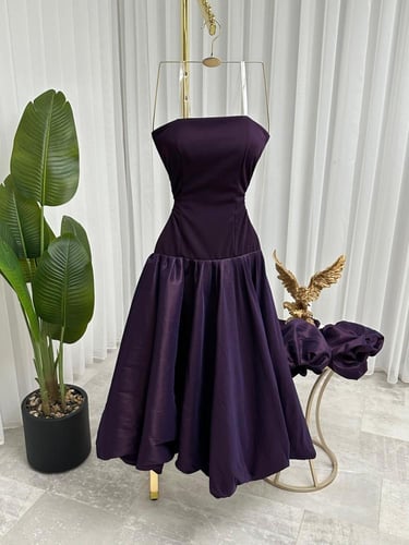 فستان سهرة بنفسجي أنيق أوف شولدر بتصميم فاخر