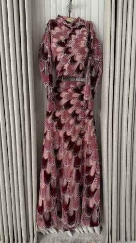 طقم سهرة قطعتين مطرز مخمل عنابي وموف