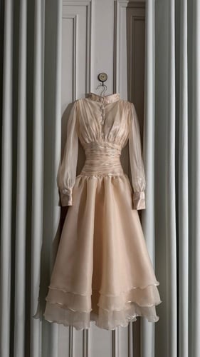 فستان بيج فاخر بأكمام منفوخة وقصة أنثوية