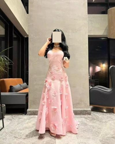 فستان سهرة وردي كورسيه بورد ثلاثي الأبعاد