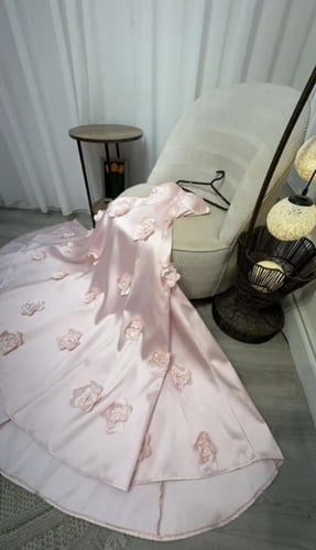 فستان سهرة وردي كورسيه بورد ثلاثي الأبعاد