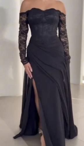 فستان سهرة أسود دانتيل فاخر
