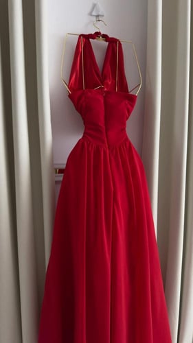 فستان سهرة أحمر شيفون بستايل هالتر