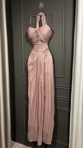 فستان سهرة ناعم بتصميم درابيه ولون موف فاتح