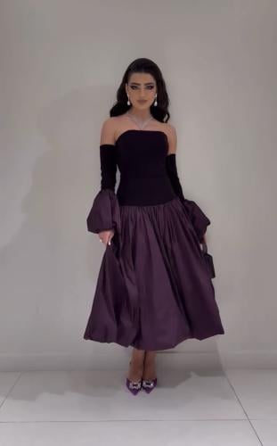 فستان سهرة بنفسجي أنيق أوف شولدر بتصميم فاخر