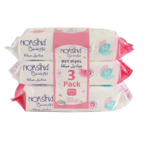 نورسينا مناديل اطفال مبللة روز 62 منديل * 3