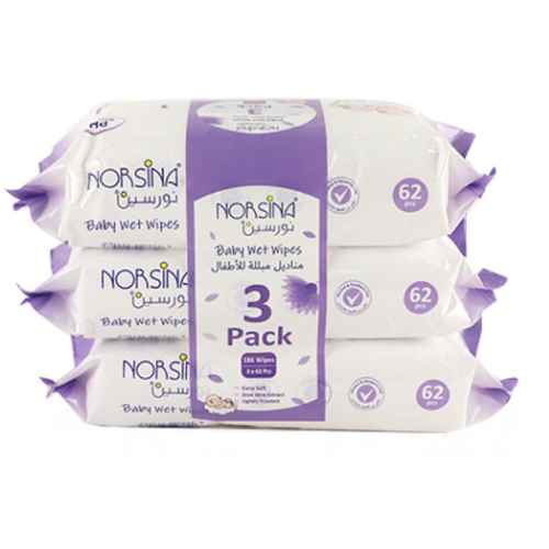 نورسينا مناديل اطفال مبللة بنفسجي 62 منديل * 3