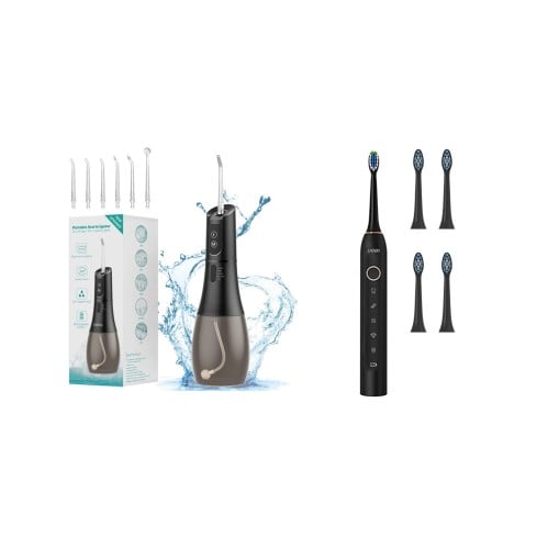 عرض الخيط المائي + فرشاة الاسنان الكهربائية