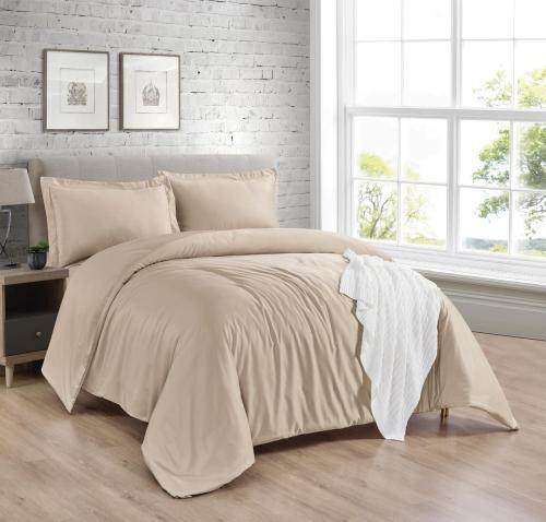 طقم بيت لحاف ساده مايكرو لون بيج غامق مزدوج
