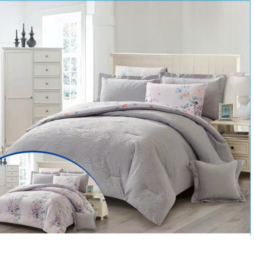 مفرش شتوي وجهين كوين 6 قطع - رمادي-أبيض