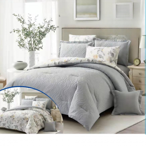 مفرش شتوي وجهين كوين 6 قطع - رمادي-أبيض