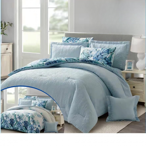 مفرش شتوي وجهين كوين 6 قطع -بلو-أبيض