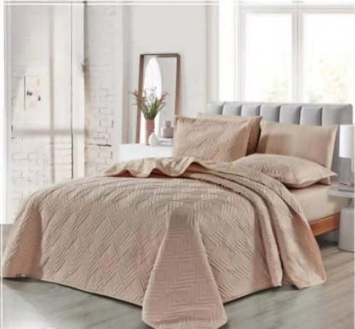 مفرش مضغوط صيفي مزدوج- 6 قطع-بيج