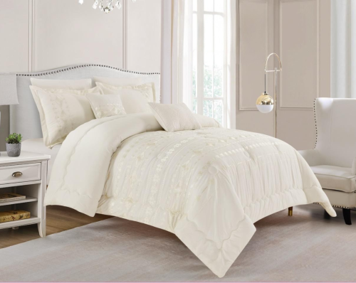 طقم مفرش سرير مطرز مايكرو ناعم لون أوف وايت