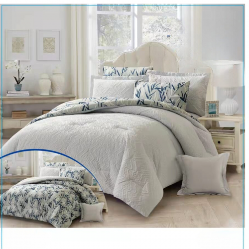 مفرش شتوي وجهين كوين 6 قطع - رمادي