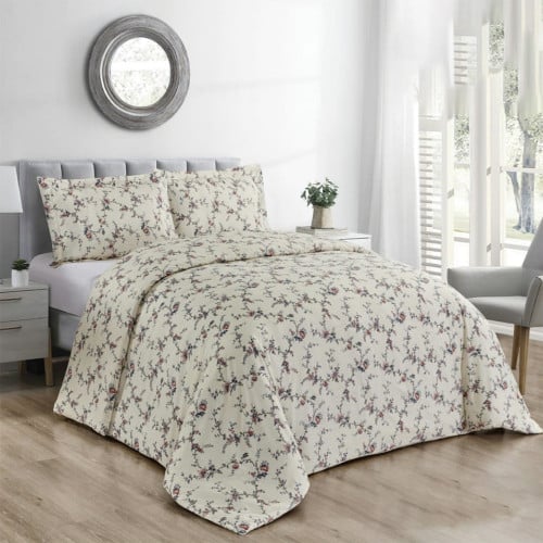 طقم بيت لحاف بدون حشوة مفرد ونصف 2 قطع - كريمي