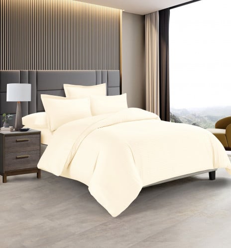 مفرش مقلم نفرين فندقي فاخر 6 قطع كريمي