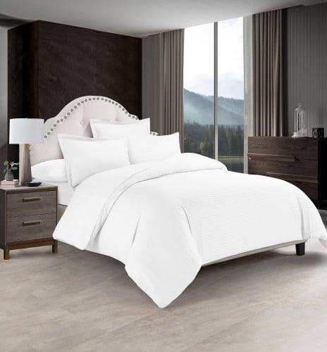 Desire striped- مفرش مقلم فندقي ابيض نفرين 6 قطع م...