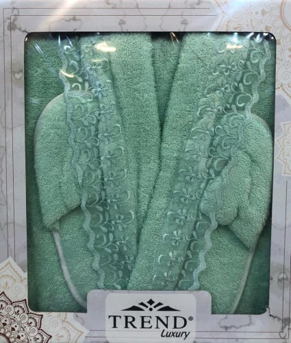 روب استحمام مطرز 3 قطع اوروبي بعلبة قطن 100%