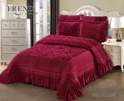 VERONICA-02 مفرش فرو شتوي مطرز أحمر 8 قطع نفرين