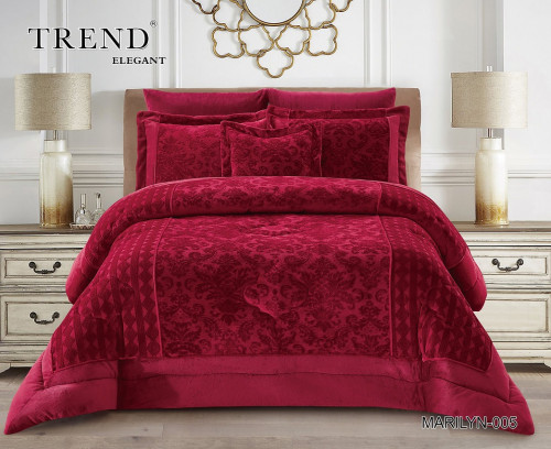 MARILYN-05 مفرش فرو شتوي مطرز أحمر8 قطع مزدوج