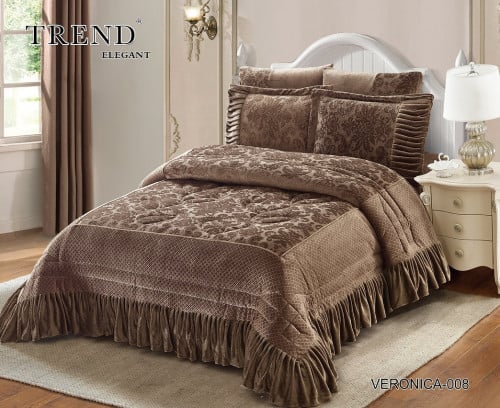 VERONICA-08 مفرش فرو شتوي مطرز بني 8 قطع نفرين