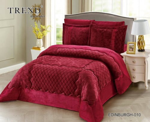 EDINBURGH-10 مفرش فرو شتوي مطرز أحمر 8 قطع نفرين