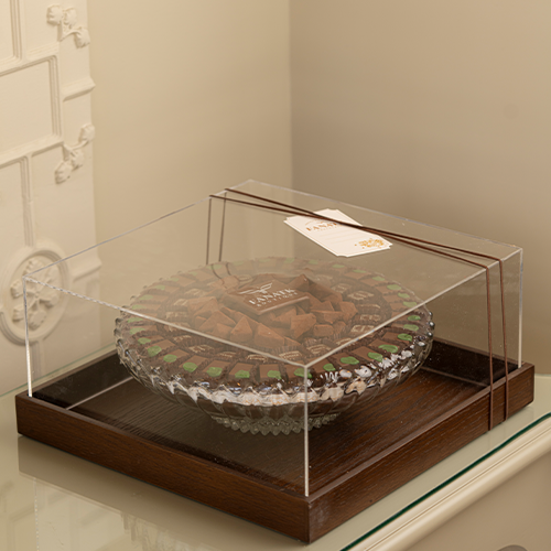 صينية شوكولاتة كريستال فاخرة بغطاء أكريليك وقاعدة...