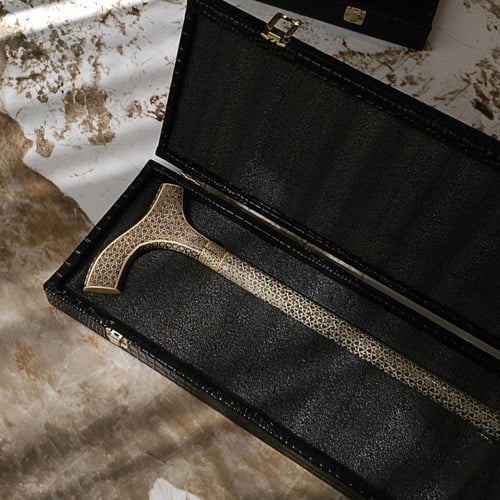 عصا بالفسيفساء و نحاس عمل يدوي فخم