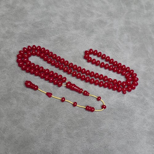 سبحة فاتوران احمر غامق ناعم 99 خرزة تمليكة