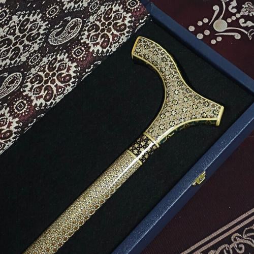 عصا بالفسيفساء و نحاس عمل يدوي فخم