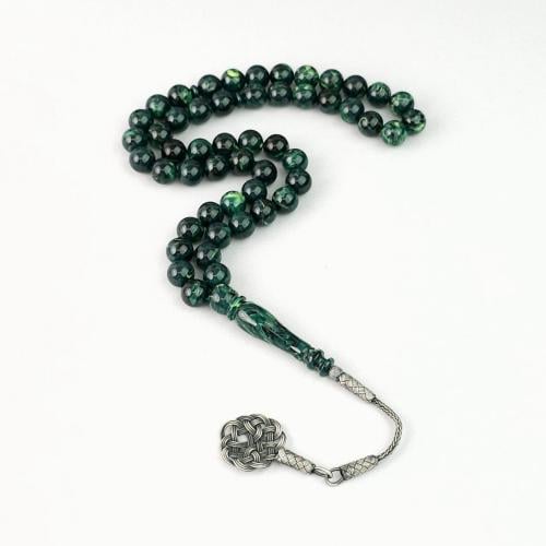 مسباح بكلايت لون اخضر مموج مع طربزونه فضه