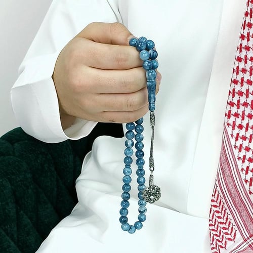 مسباح بكلايت ازرق مموج مع طربزونه فضه