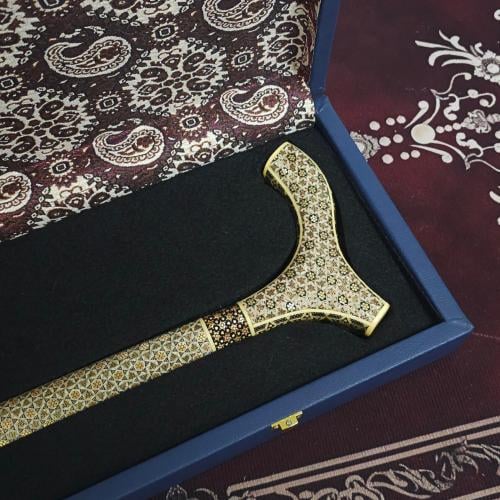 عصا بالفسيفساء و نحاس عمل يدوي فخم