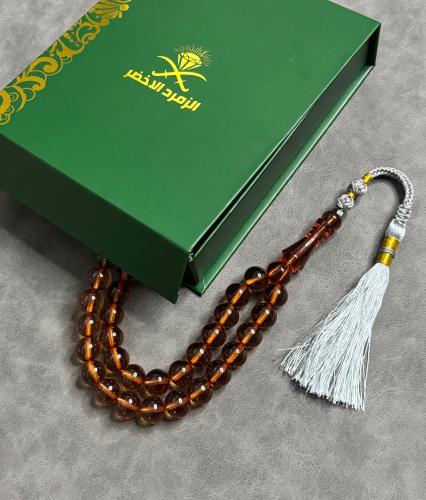 سبحة زعفران عسلي شفاف